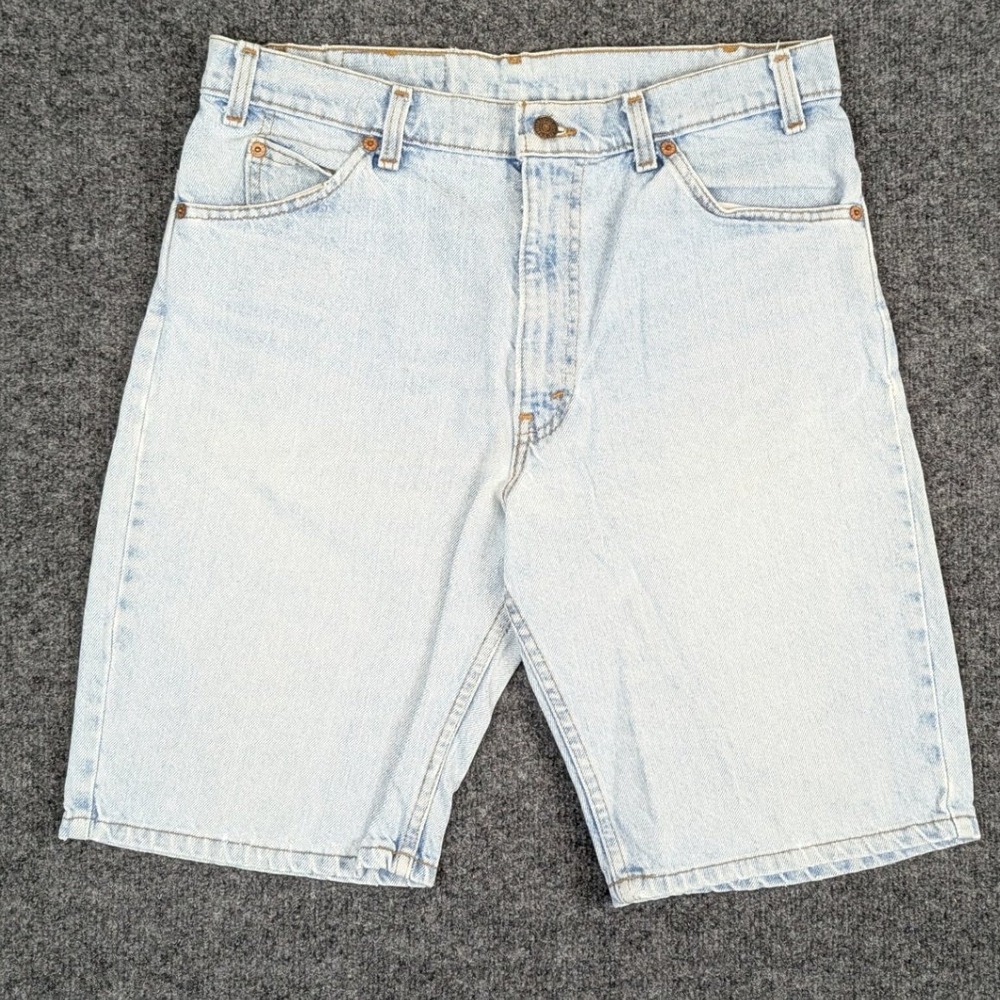 Vintage Levis 550 Relaxed Fit Denim Shorts Light Wash Orange Tab Mens 34 Blue